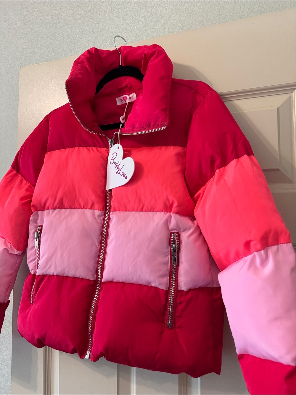 Buddy Love Colorblock Puffer Jacket in Pink - Picture 4 of 5